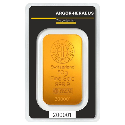 50g zlatý slitek Argor Heraeus SA